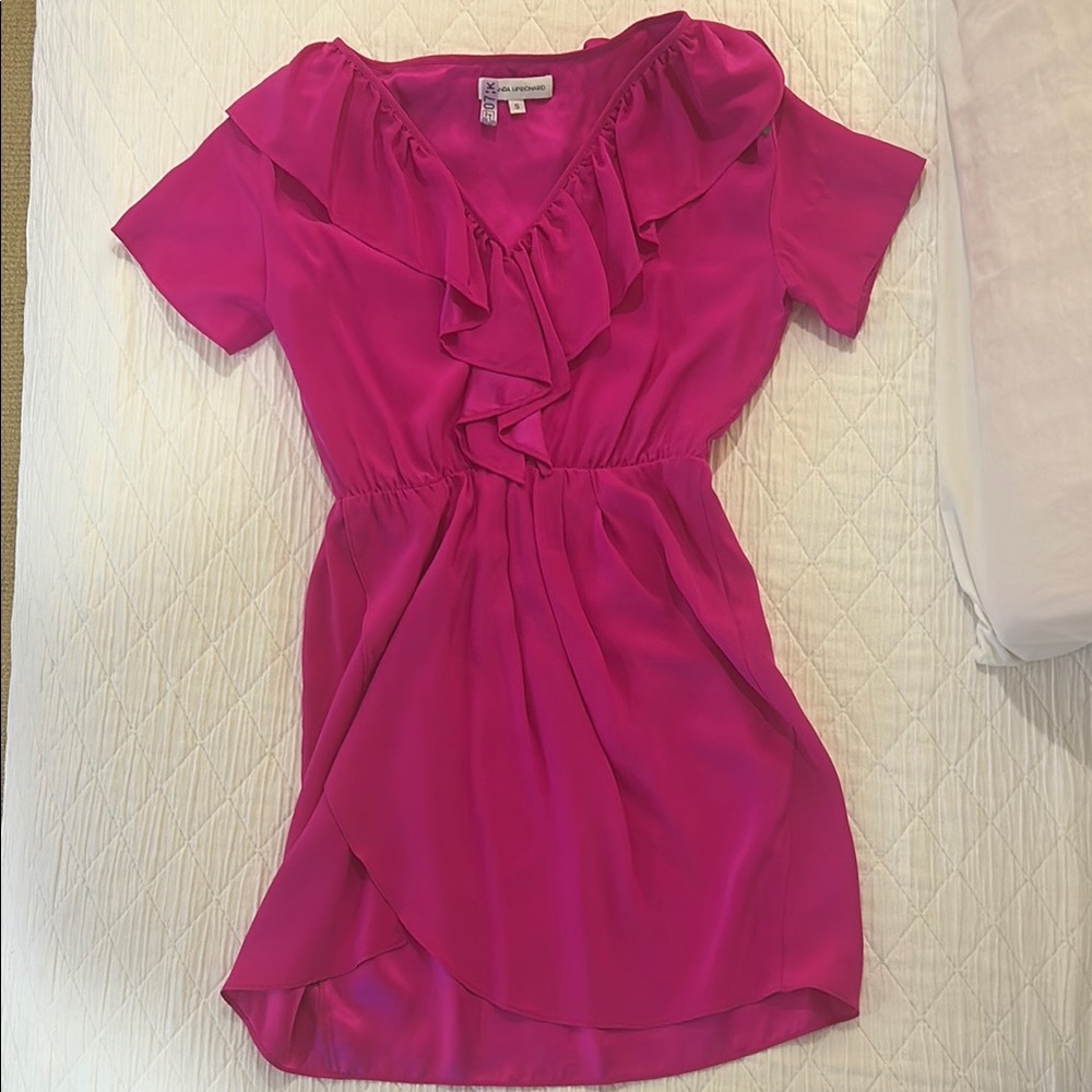 Amanda Uprichard Silk Fuchsia V-Neck Dress size small